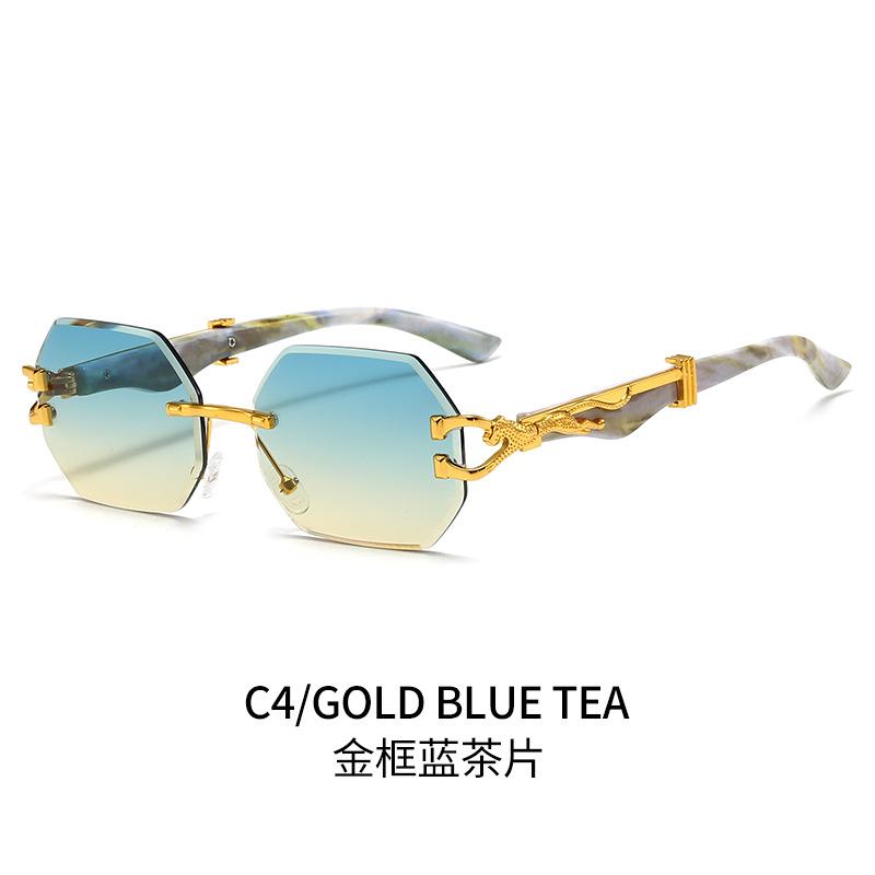 Leopard Head Frameless Polygonal Sunglasses for Men Women Unique Irregular Cut Edge UV Protection Stylish Shades