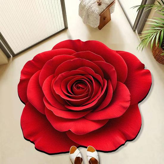 Floor Mat Irregular Shape Quick-Drying Floral Doormat Anti-Slip Backing Easy Maintenance Soft Cozy Rug Bathroom Decor