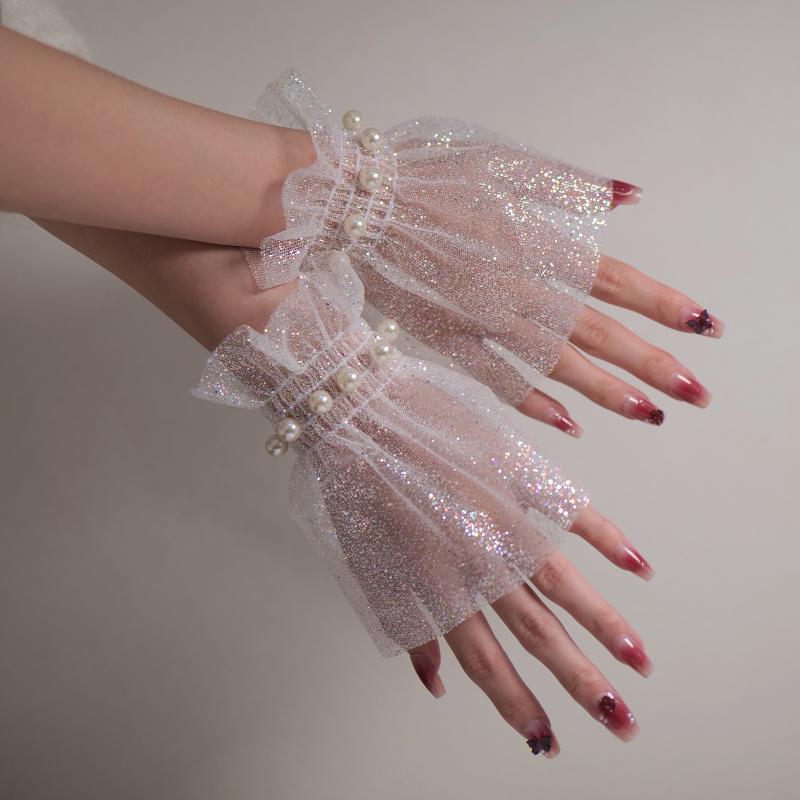Nail Photo Equipment Short Pearl Lace Wrist Fake Sleeves Bride Decorative False Cuff Tulle Item Nail Art Take Picture Background