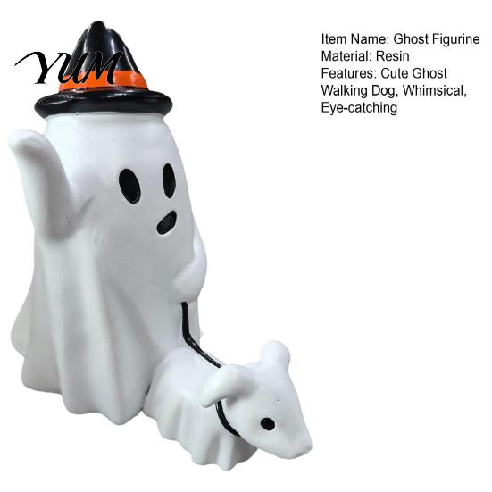 Hollow Bat Ornament Cute Ghost Walking Dog Statue, Halloween Indoor Resin Figurine for Tabletop Mantel Shelf Home Party Decoration Unique Souvenir