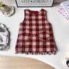 Girls' Mori Style Plaid Wool Coat & Vest Dress Winter Set
