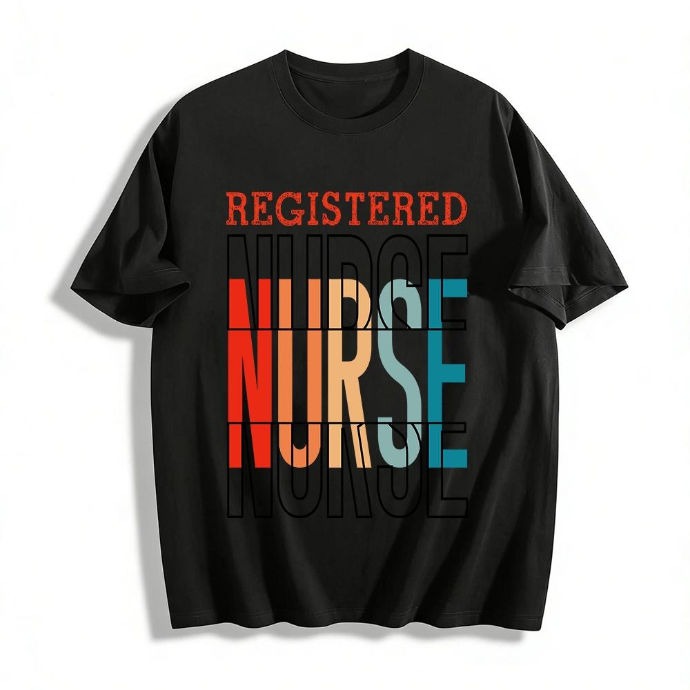 Registered Nurse Stacked Print T-Shirt For Medical Staff Casual Wear Pure cotton T-shirt XXS