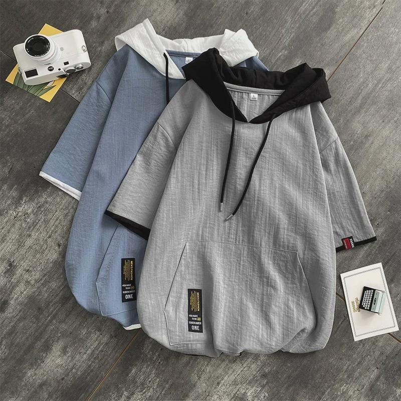 Men's Fashionable Short Sleeve Hoodie - Japanese Style Loose Summer Top