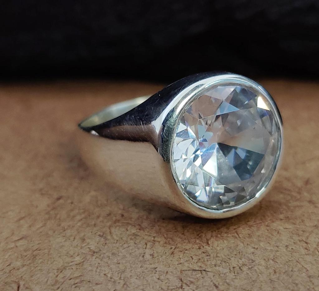 Clear Quartz Ring, Signet Ring, 925 Solid Sterling Silver Ring, Diamond Cut Gemstone Ring, Women Ring, Men's Ring