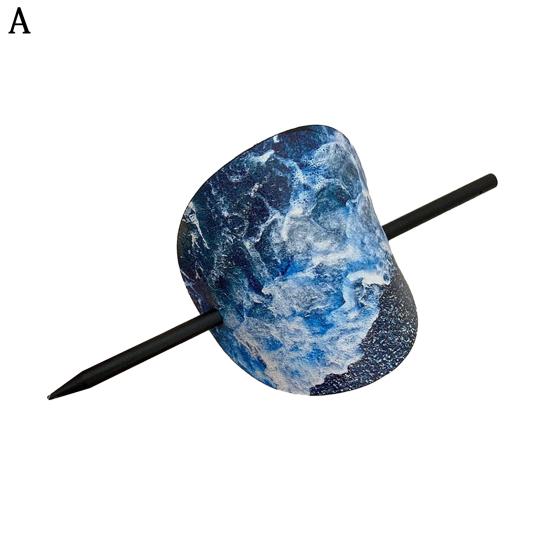 Chinese Style Hair Stick Rose Flower Printing Faux Leather Decor Hair Chopsticks DIY Hairstyle Accessory