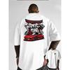 European Size Men Crew Neck T Shirt, Heavy Metal Racing Letter Front Back Print, Versatile Streetwear for Commute Office Home Leisure Daily Wear