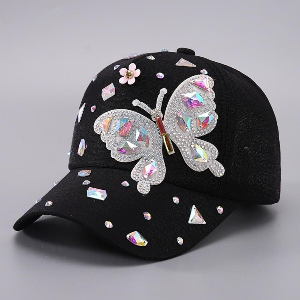 Colorful Rhinestone Butterfly Baseball Cap Butterfly Design Sun Hat New Rhinestone Baseball Cap чёрный
