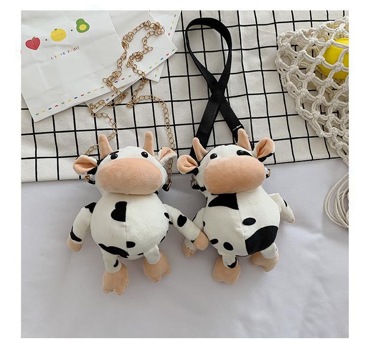 New Fashion Plush Shoulder Bag For Women Cute Cow Pattern Pink Color Small Size