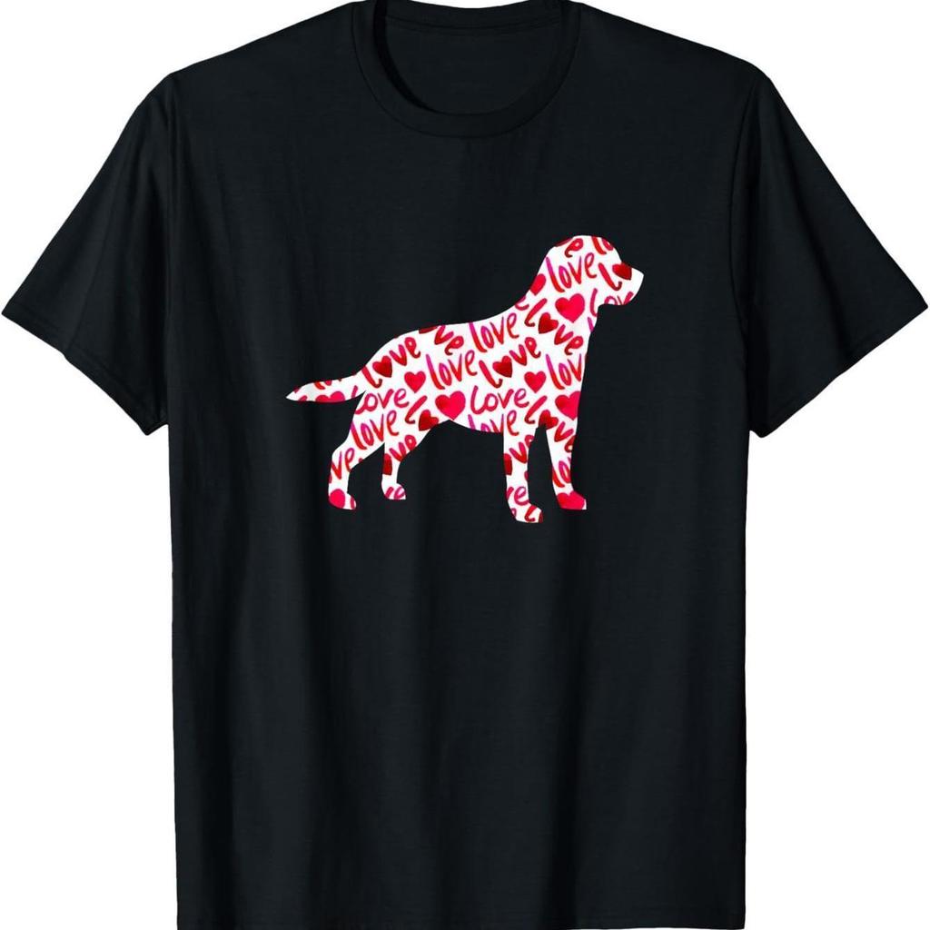 Labrador Dog Silhouette Love Heart Valentine Graphic T-Shirt Casual Cotton Short Sleeve Tee