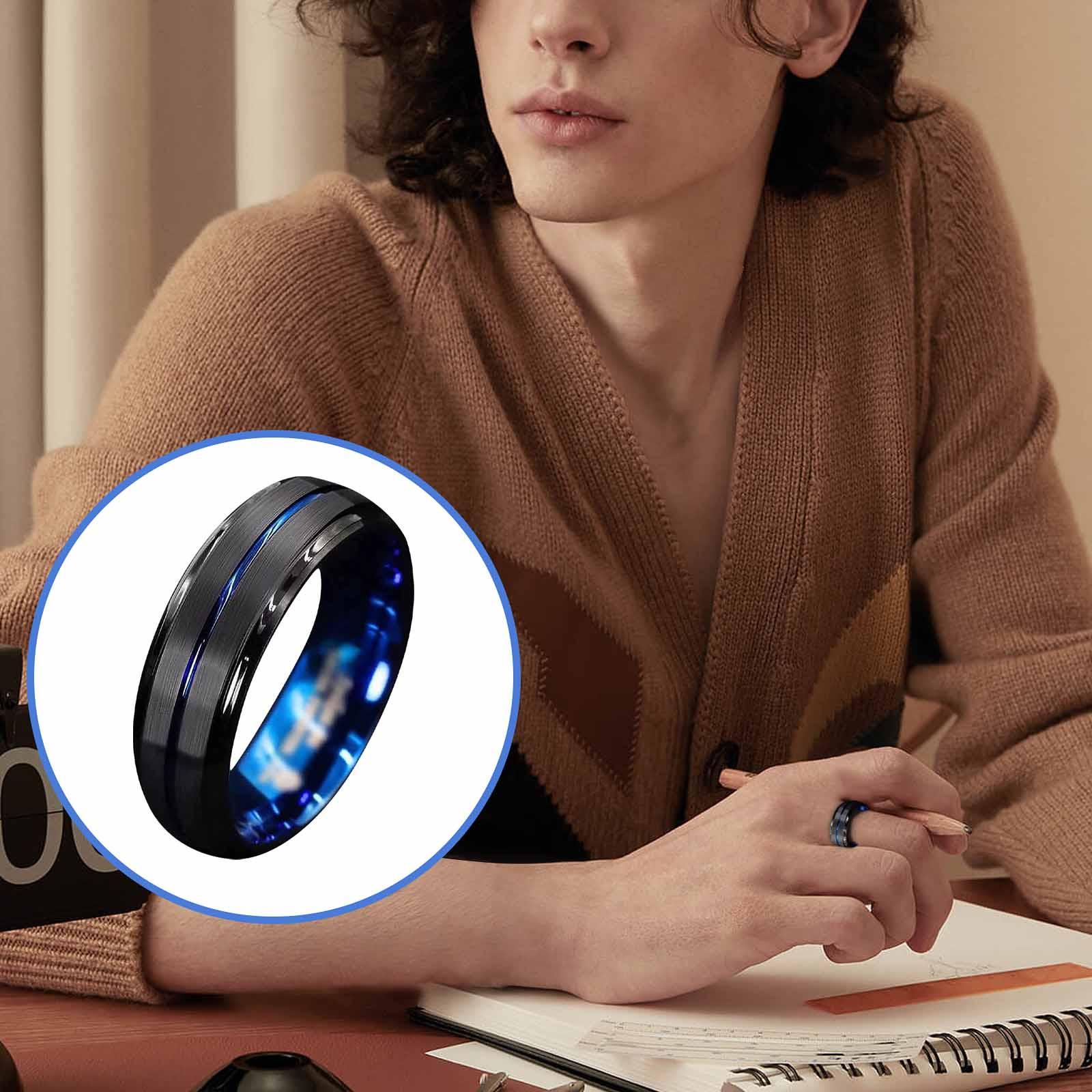 

Мужская мода 8 мм черное матовое кольцо из вольфрамовой стали с краем и синей прорезью мужское обручальное кольцо мужской подарок 9 синий