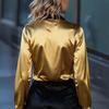 Women Shirt Lapel Long Sleeve Satin Texture Breathable Shirt Patchwork Color Loose Fit Office Casual Tops