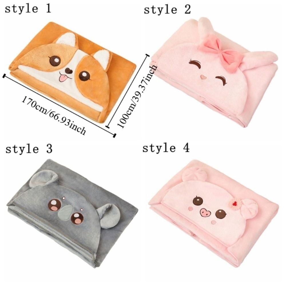 Versatile Warm Hooded Nap Blanket Cozy Soft Air Conditioning Blanket Cartoon Folding Kawaii Cloak Travel