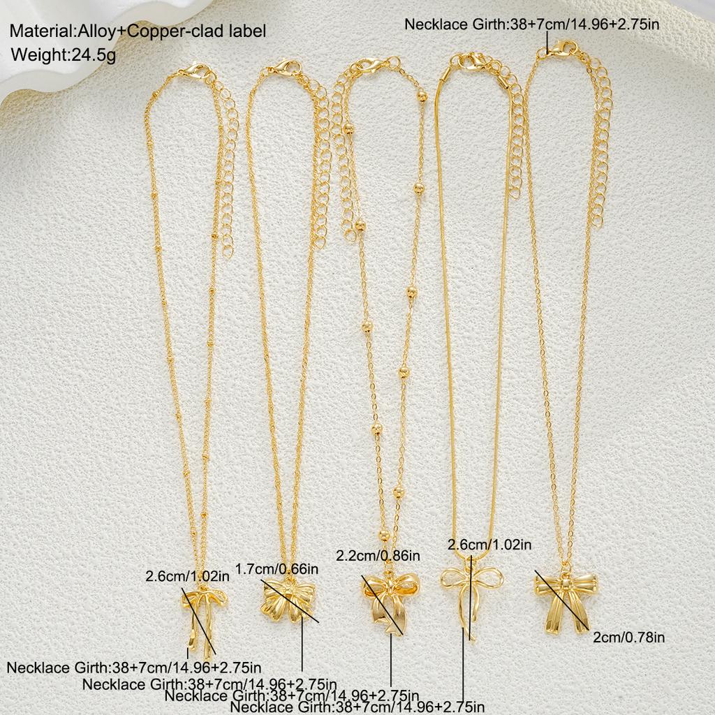 5pcs Fashion Elegant Bowknot Design Necklace Set for Women Vintage Simple Multi-Layer Tassel Pendant Necklaces Holiday Jewelry