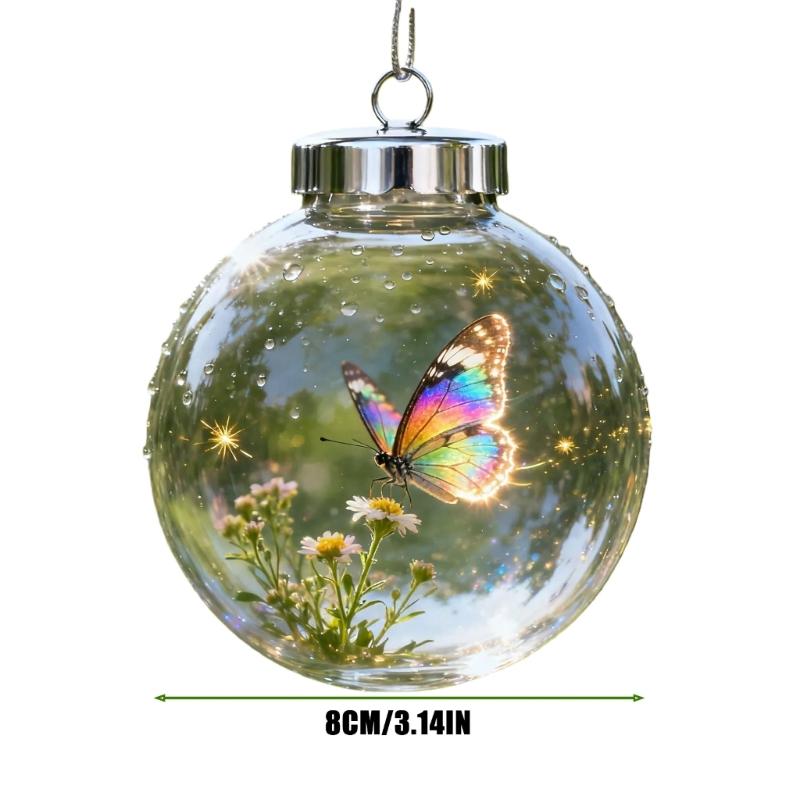 Nature Bird Pattern Clear Acrylic Round Ball Hanging Ornament Ideal For Christmas Collectibles And Interior Styling