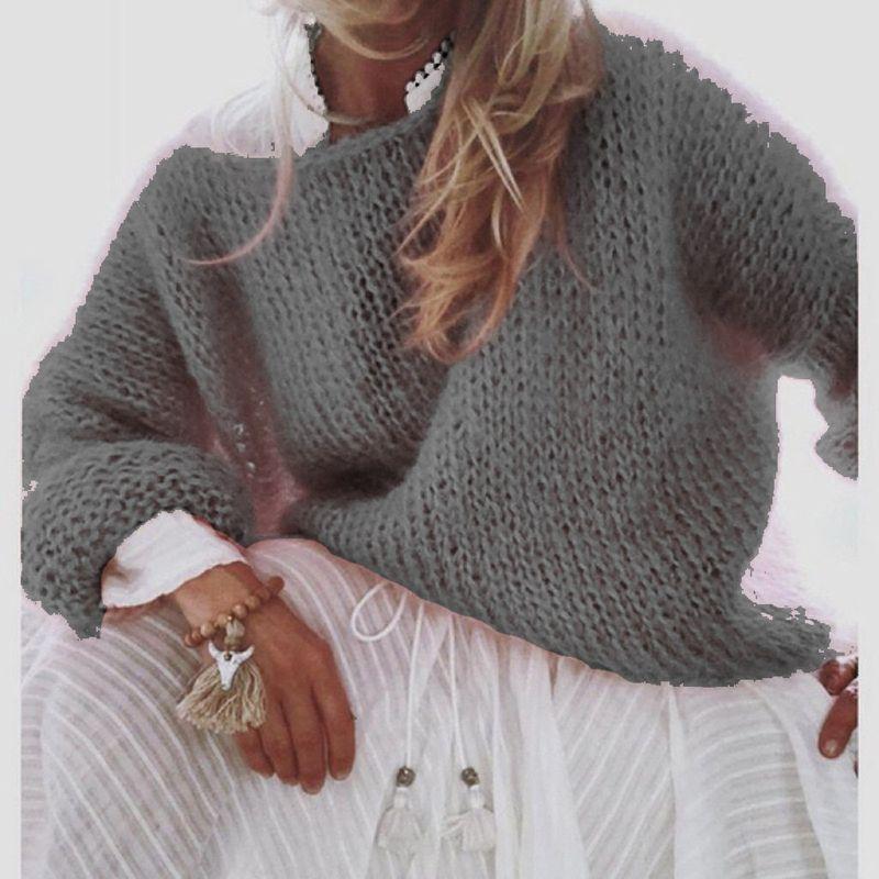Mohair Sweater for Women, European and American Autumn and Winter Knitted Top, Fashionable Casual Amazon Sweater, Cross-Border Women's Clothing