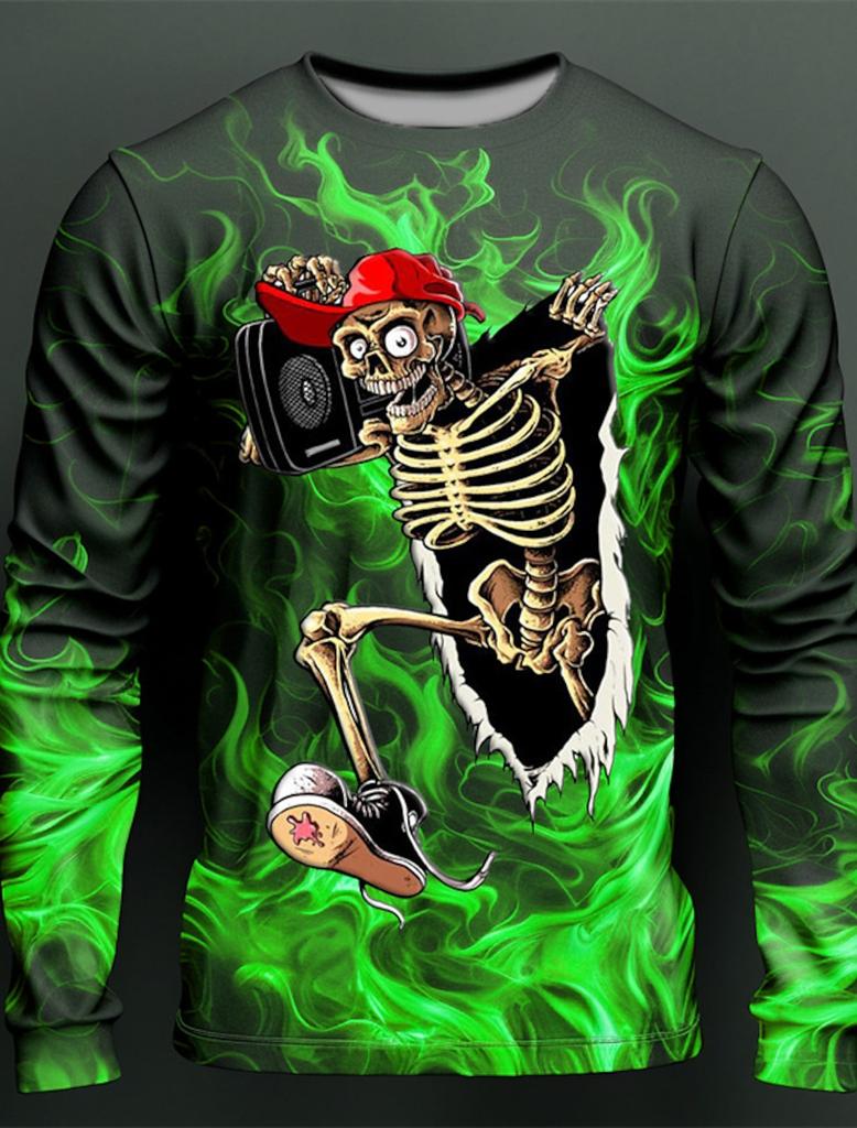 3D Printed Flame Scratch Pattern 3D Printed Autumn Men's Crew Neck T-Shirt Casual Long Sleeve Oversized Pullover Fashion Tops