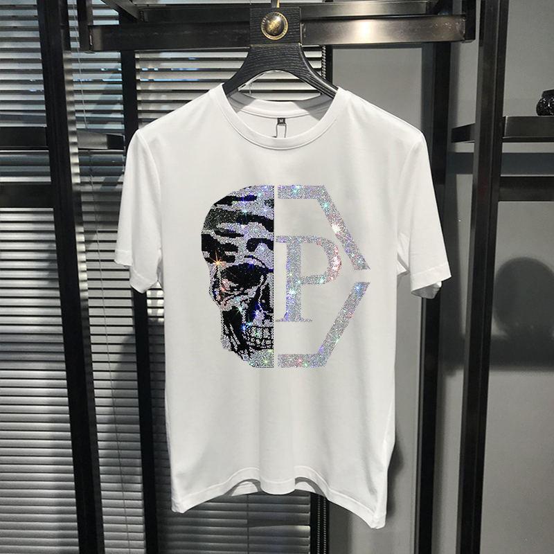 Высокое качество, горячая распродажа, европейская роскошная футболка, мужская новая мода, крутые 3 дизайнерские футболки со стразами, повседневные уличные топы Asian M 45-55kg