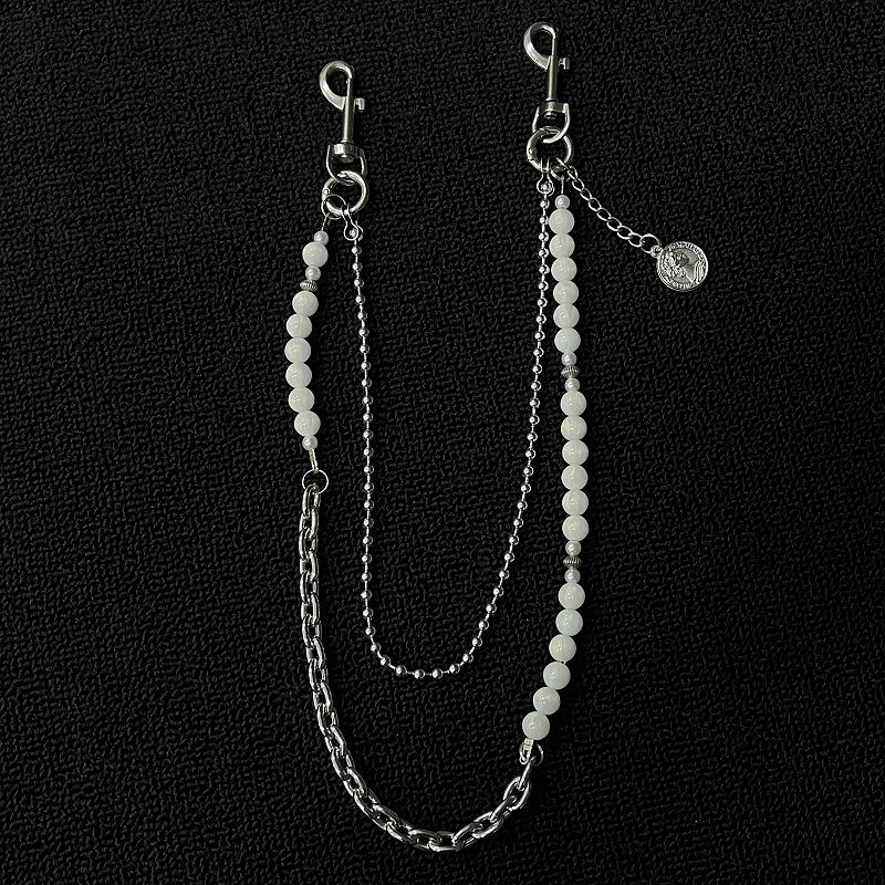 High-End Pearl Patchwork Double-Layered Metal Hip-Hop Waist Chain