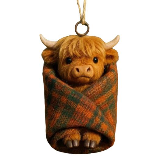 Yousheng Cozy Wrapped Critters Ornament 2D Acrylic Highland Cow Alpaca Hanging Ornament for Holiday Home Party Tree Decor