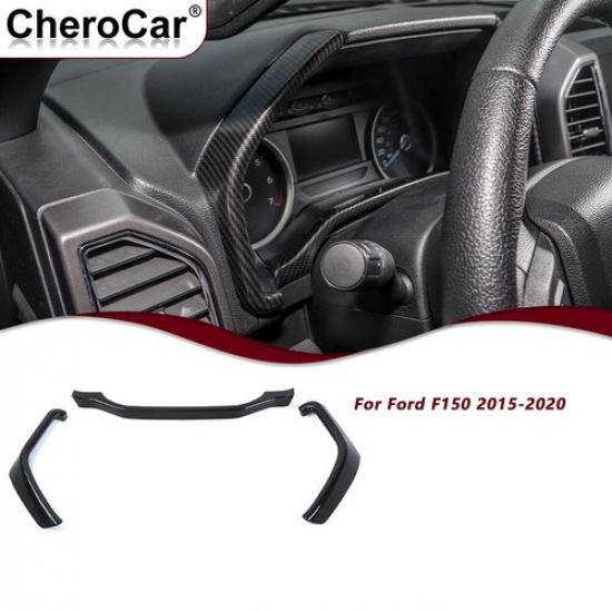 3x Dashboard Trim for Ford F150 F250 F350 Super Duty 2015 -20 Carbon Fiber Grain