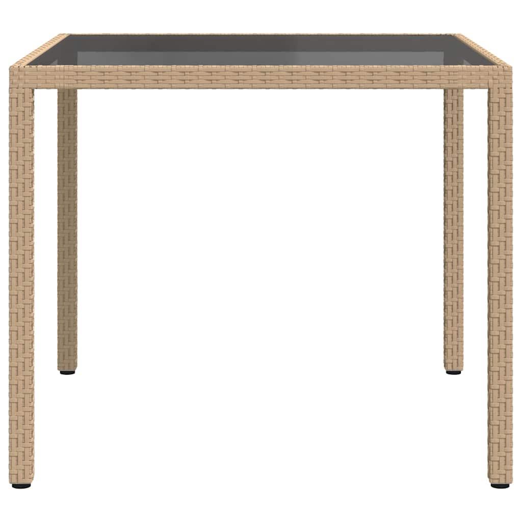 VidaXL Gartentisch 90x90x75 cm Gehärtetes Glas Poly Rattan Beige