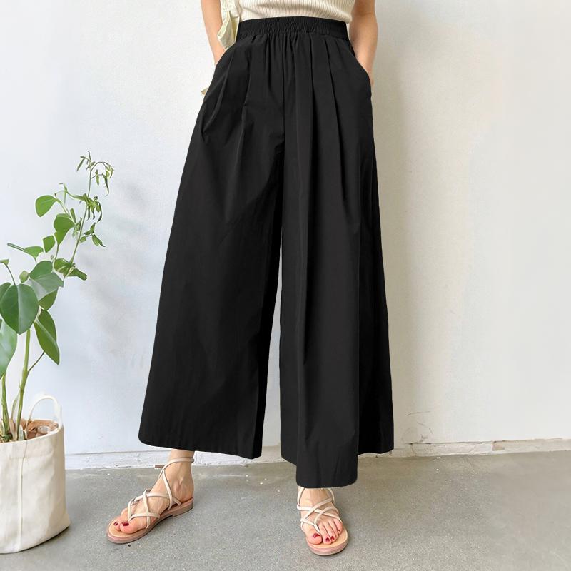 ZANZEA Women Casual Elastic Waist Loose Wide Leg Cropped Pants
