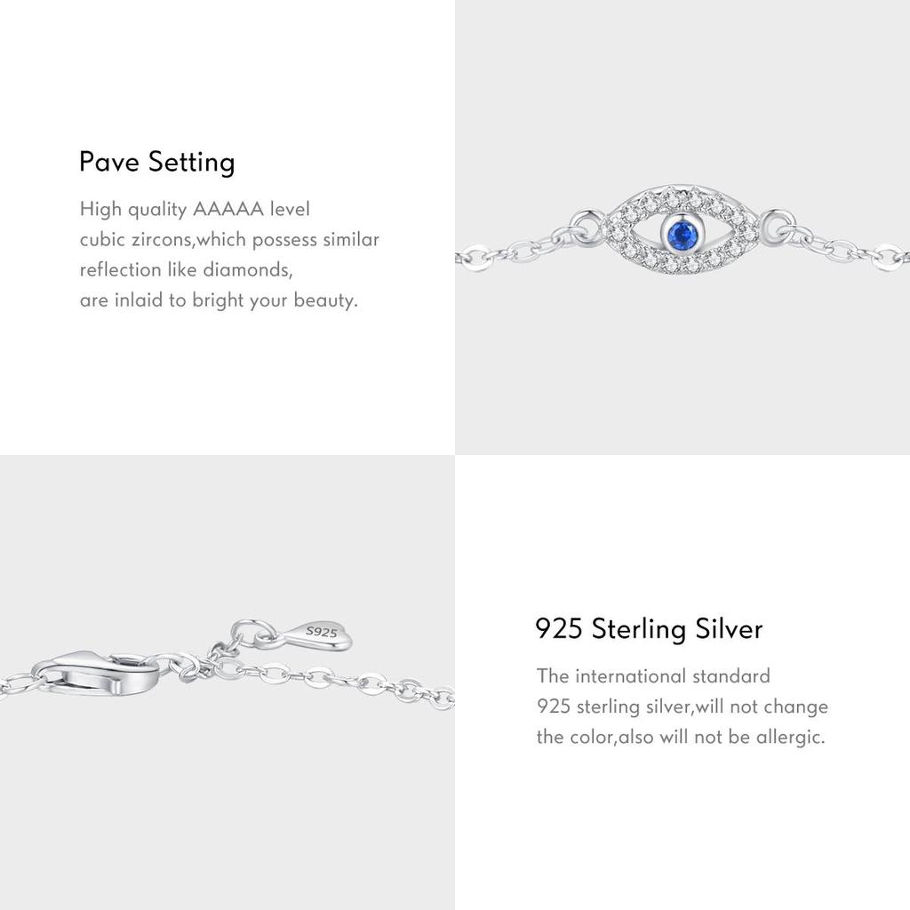 MODIAN 925 Sterling Silver Delicate Lucky Blue Eye Adjustable Bracelet Simple Chain Link For Women Pave Setting CZ Fine Jewelry