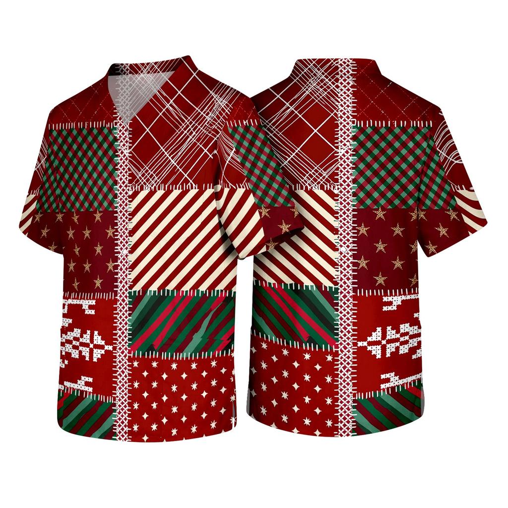 Men's Christmas Themed Holiday Caregiver Uniform for Work In Hospitals and Clinics