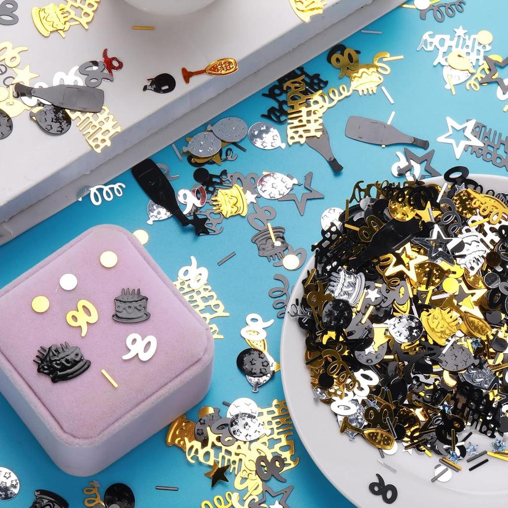 3000 Pieces Birthday Confetti Number 90 Glitter Confetti Birthday Cake Confetti Table Confetti Black Gold and Silver Party Decorations Supplies for