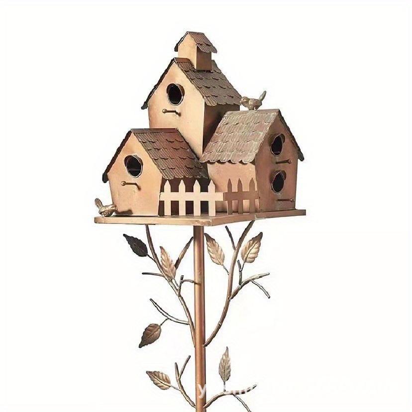 1pc Wrought Iron Art Bird House Shape Outdoor Garden Ground Insert for Outdoor Yard Patio Garden Decoration
