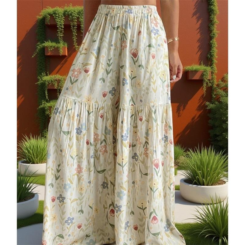 Pantalon Floral d'Été pour Femme, Taille Haute, Ample, Fin, Jambe Large, Élégant, Amincissant, Pantalon Droit Polyvalent