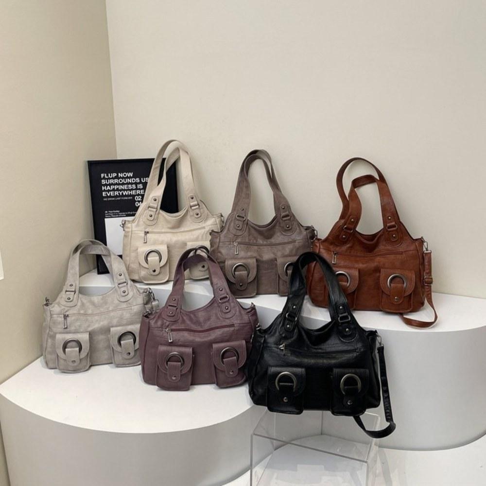 Multi Carry Faux Leather Handbag with Shoulder Crossbody and Handheld Options
