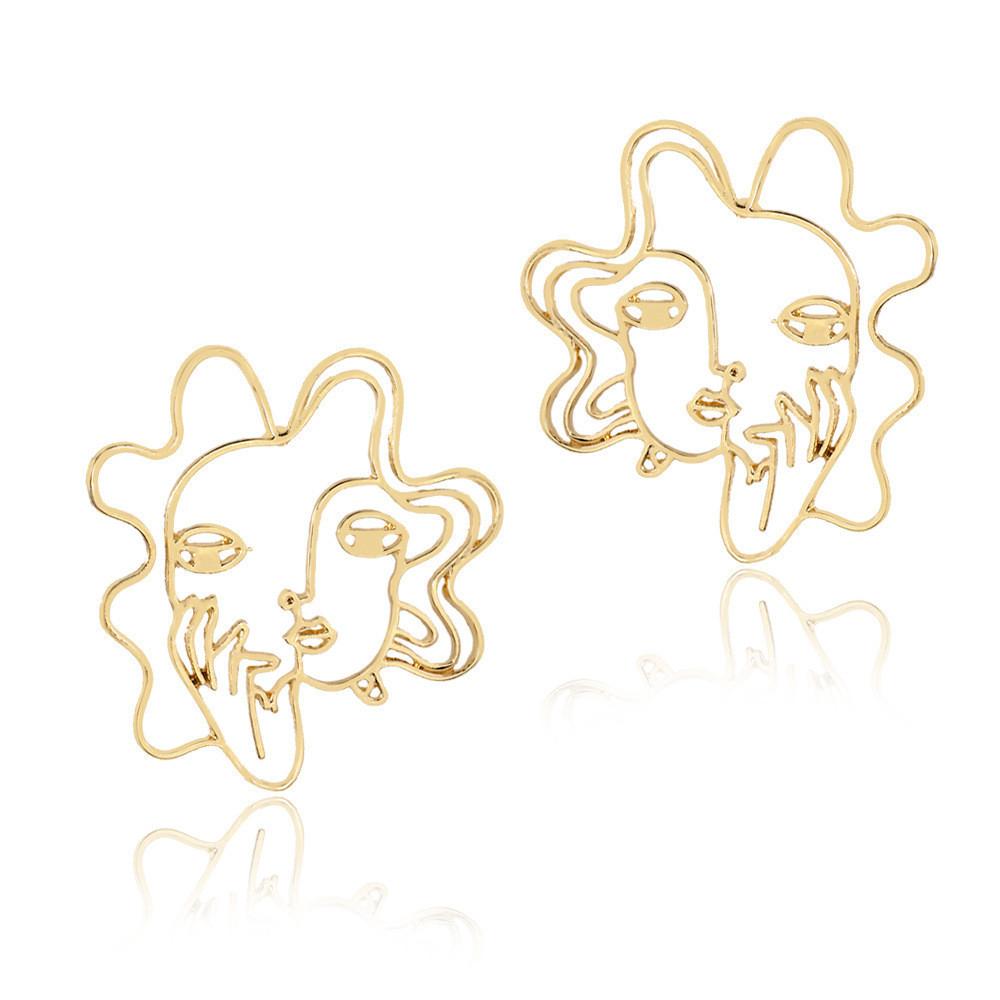 Alloy Face Trendy Earrings Fashionable Geometric Design Street Style Jewelry