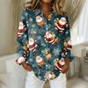 Women's Christmas Printed Button Up Long Sleeved Casual Regular Shirt With Collar Top