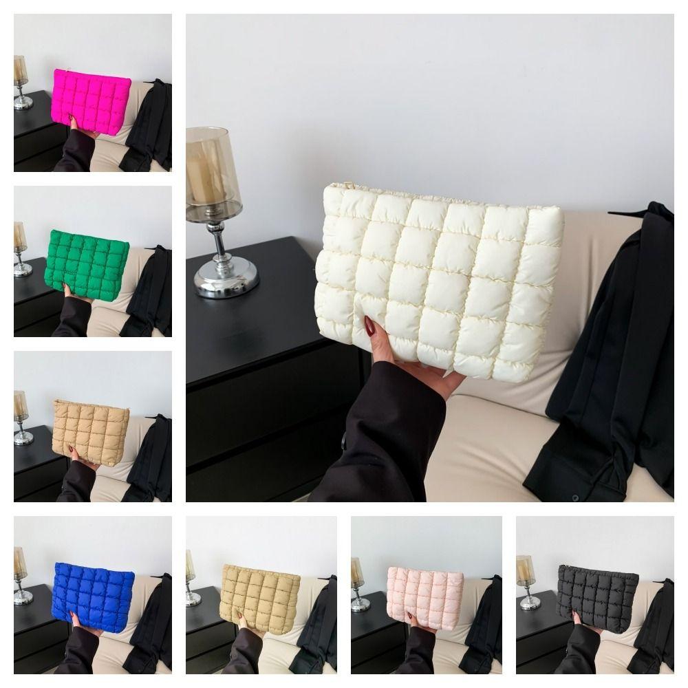 Puffy Cotton Clutch Bag Storage Bag Cosmetic Bag Portable Quilted Padded Makeup Bag  Women