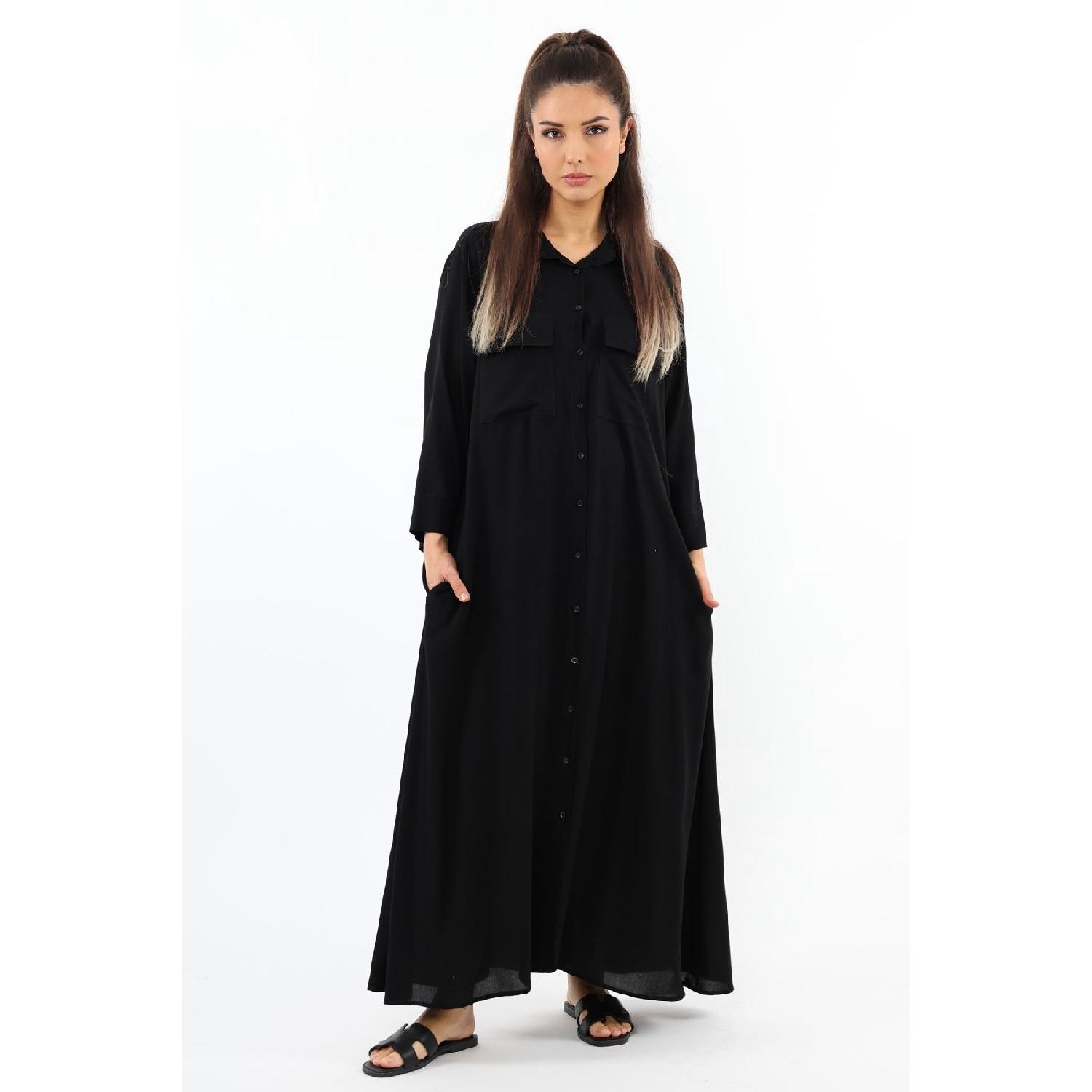 

Prive Shirt Collar 100% Viscose Black Long Summer Dress чорний