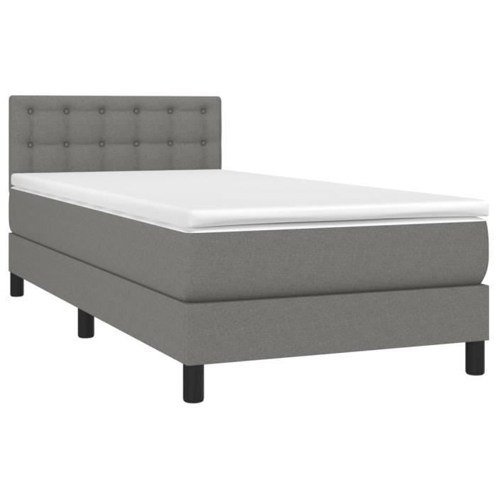 3140354 vidaXL Lit à sommier tapissier avec matelas Gris foncé 100x200cm Tissu