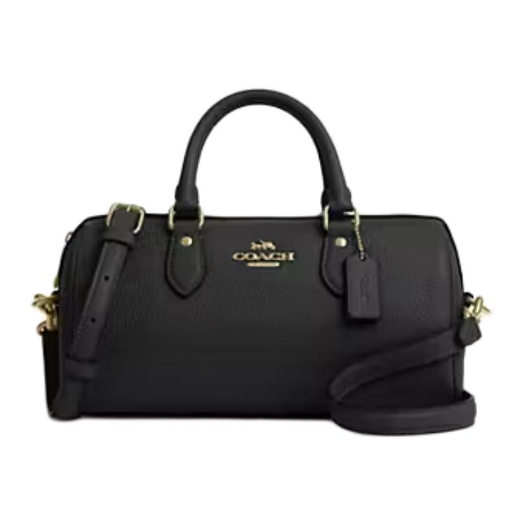 

Coach Rowan 25 Metal Logo Adjustable Detachable Shoulder Strap Zipper Closure Pebbled Leather Shoulder Crossbody Handbag Medium CV964-IMBLK Basic Set (Bag+Dust Bag)