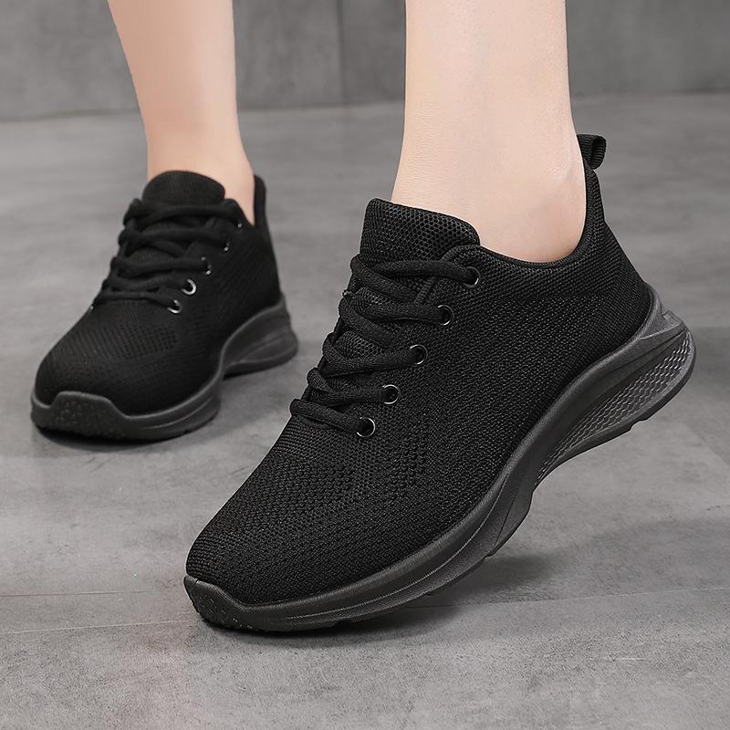Spring and Autumn Women's Shoes Mesh Breathable Sneakers Women's Walking Casual Travel Shoes Lightweight Flying Weaving Student Running Shoes