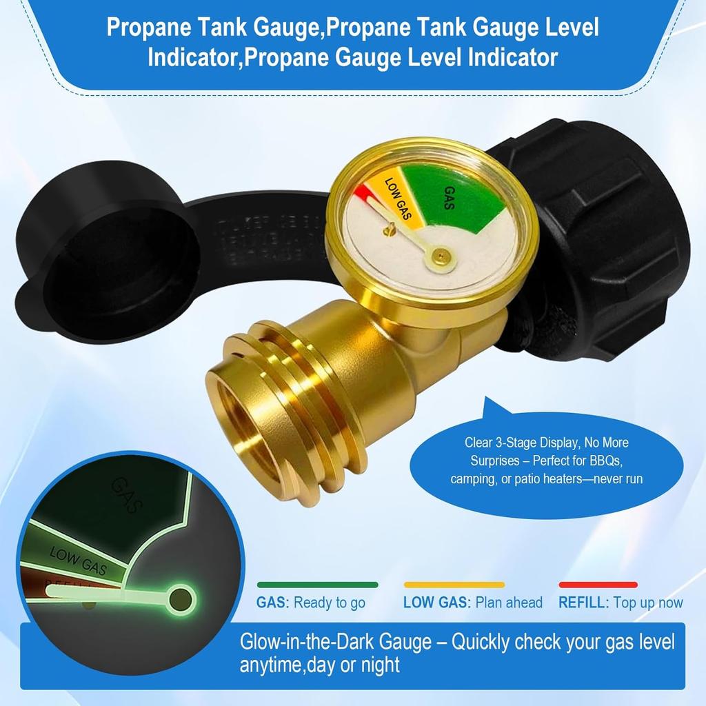 Propane Tank Gauge,Propane Tank Gauge Level Indicator,Universal Propane Gauge For 5-40 Lb LP Tank,Color-Coded Gas Pressure Meter & Leak Detector