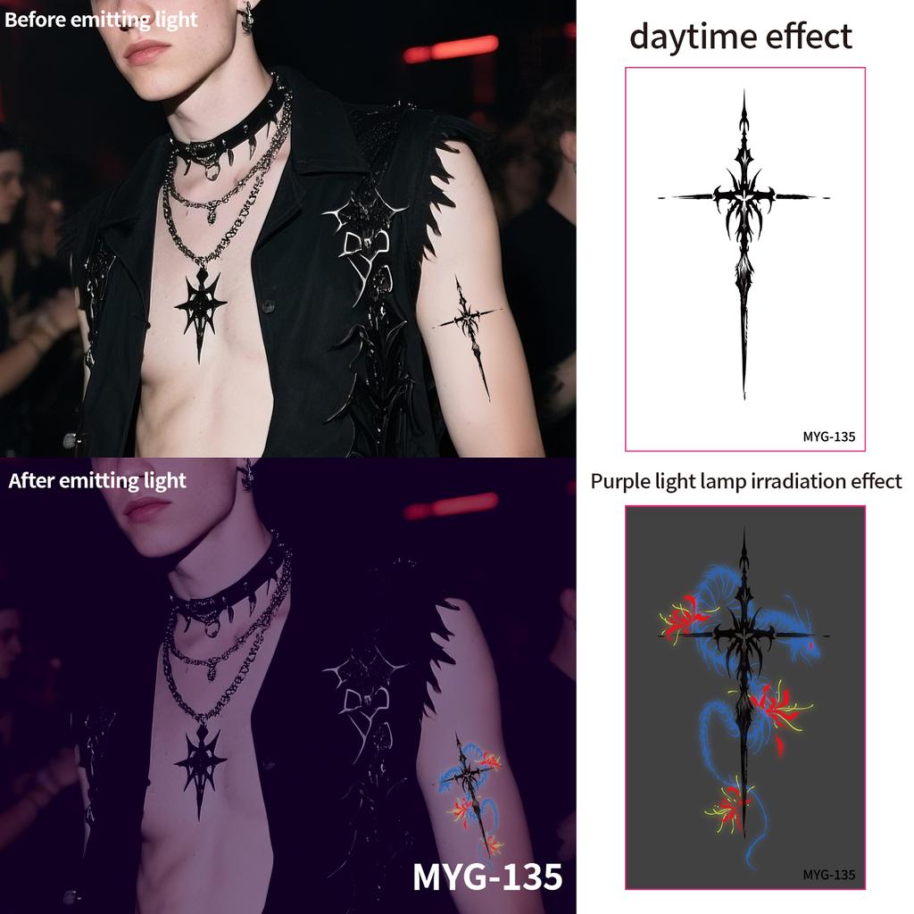 UV Reactive Water Transfer Temporary Tattoos Glow-in-the-Dark for Night Parties Sexy Style for Face Body Application Paper