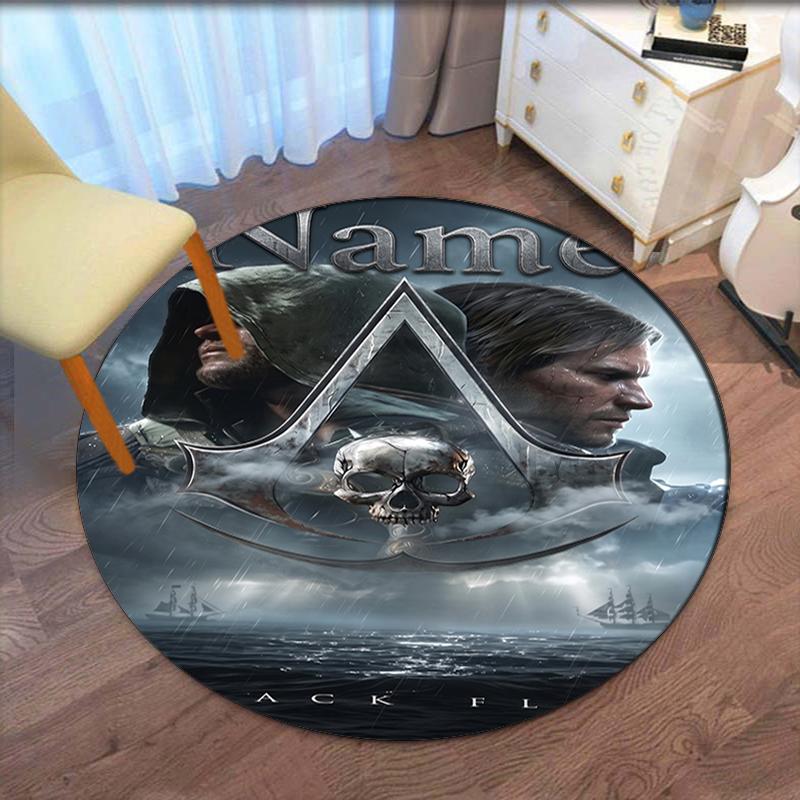 Custom Name Assassin's Creed Printed Round Rug Carpet Chair Rug Area Rug Entryway Doormats,for Office Chair Living Room Bedroom Kitchen Room.