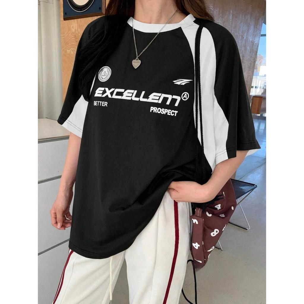 2025 Summer Women's Letter Printed T-shirt Short Sleeve Sports Top