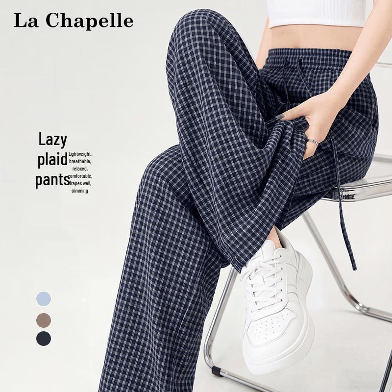 La Chapelle Women s Summer Plaid Wide-Leg Casual Pants S