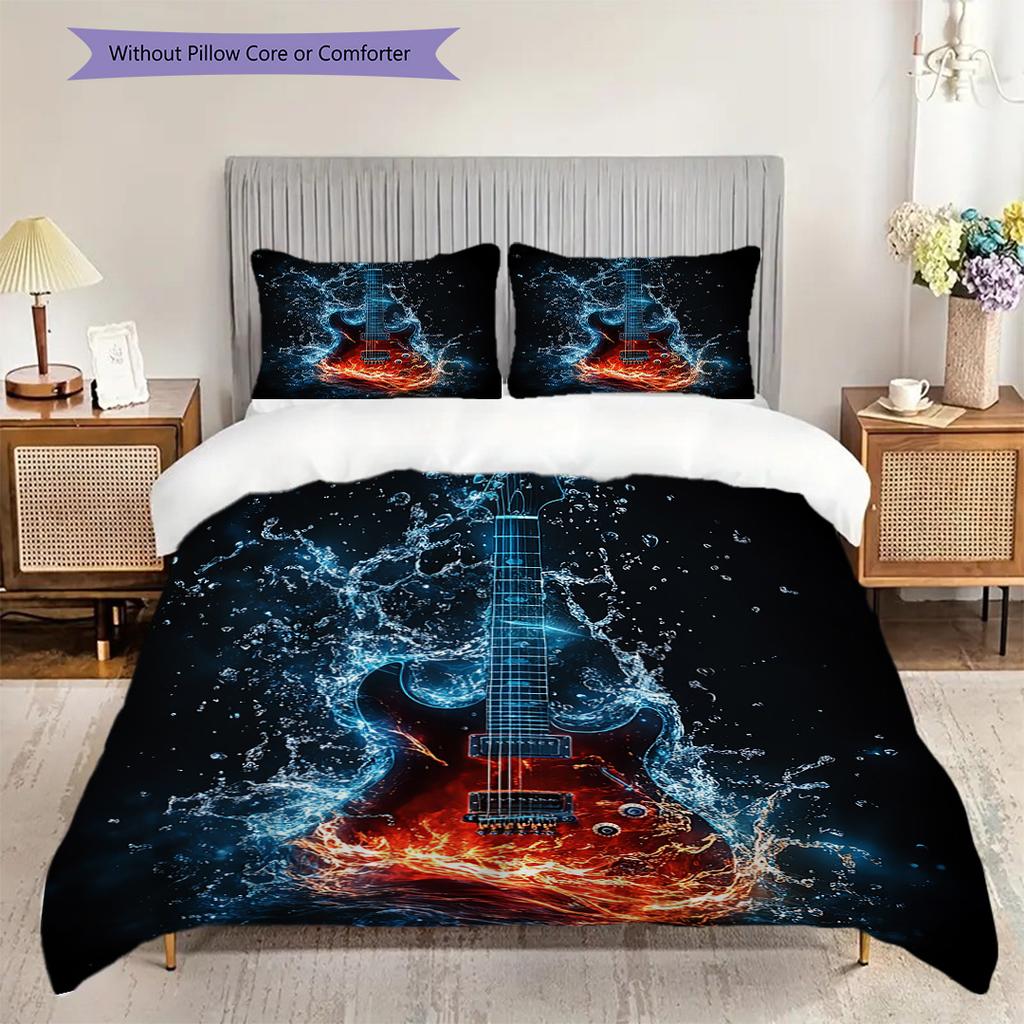 Guitar Pattern Bedding Quilt Set Quilt Cover Pillowcase Home Decoration Birthday Gift (1 * duvet cover + 2 * pillowcase, without core)