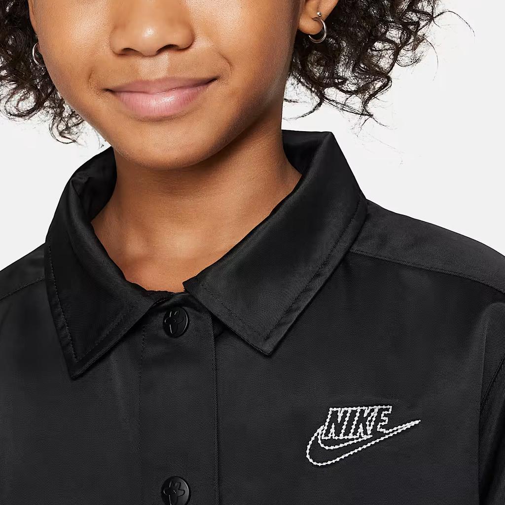Nike Kids Collared Logo Print Single-Breasted Fitted Long Sleeve Jacket Kids jacket Black FN8637-010