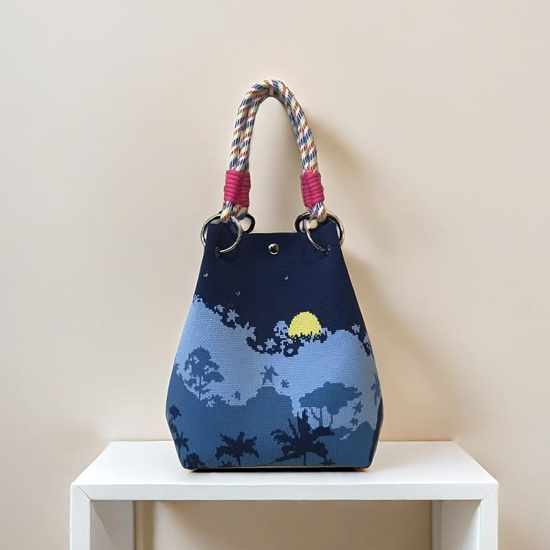 Women's Leopard Print Knit Handbag with Magnetic Closure & Rope Handle - Foldable Large Capacity Casual Chic Tote for Everyday, Durable Polyester