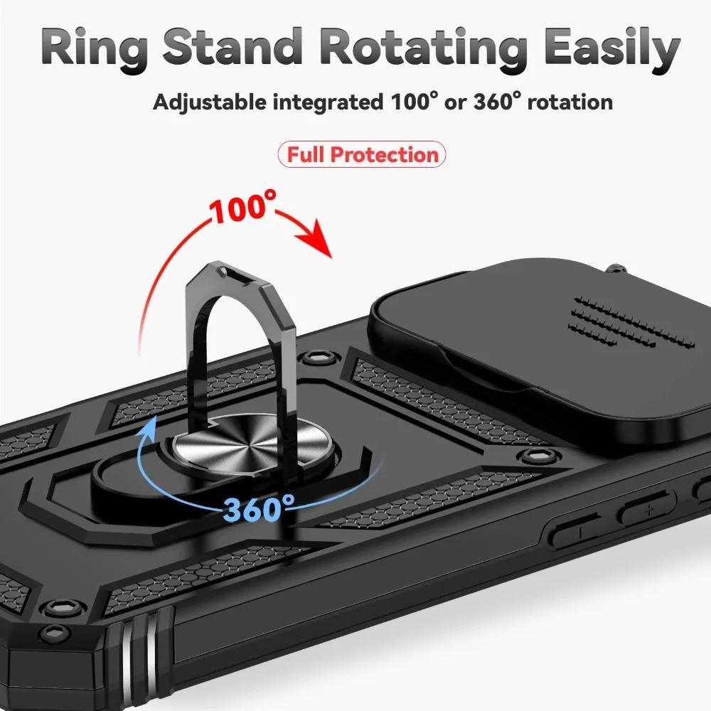 PC+TPU Magnetic Ring Portable Stand Armor Case for IPhone 17 Air 16E 15 14 Plus 13 12 Pro Max Slide Lens Window Protector Cover