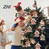 Wooden Holiday Tree Hanging Set 24/36Pcs Gingerbread House Christmas Ornaments, Xmas Decor with Rope, Rustic Ornaments for Party New Year Home