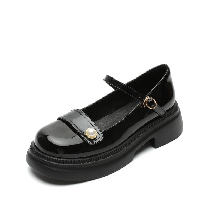 Mary Jane women's shoes 2025 spring new French sweet cool style retro single shoes pearl thick heel light sole small leather shoes women
